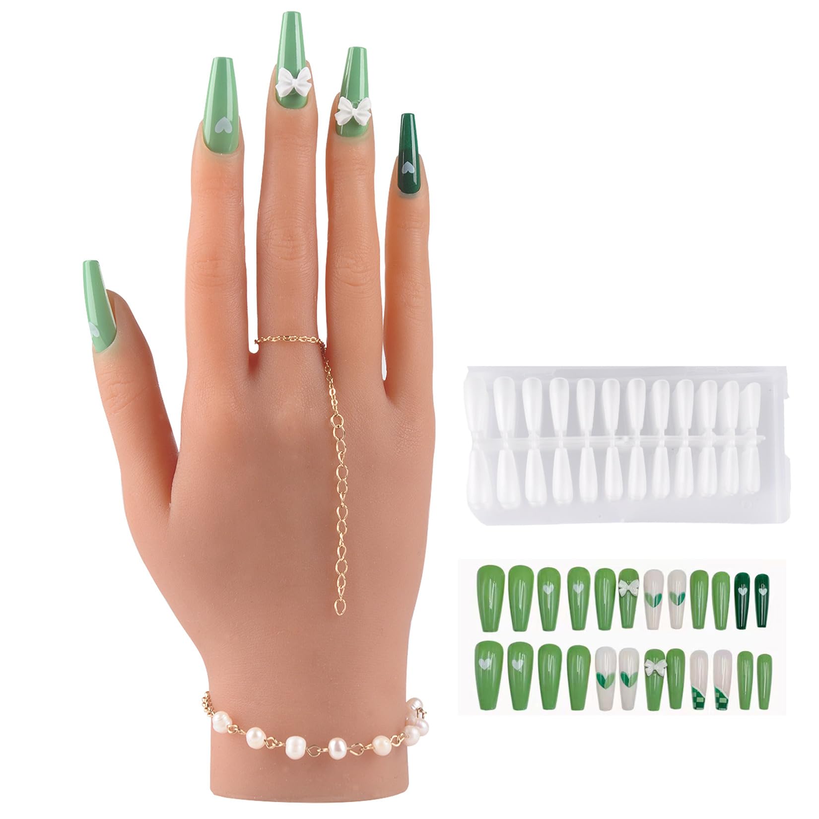 Professional Acrylic Nail Practice Hand - Realistic 22cm Flexible Silicone Mannequin Hand with 528PCS Nails for Nail Art Training, Jewelry Display & Ring Photography (Right Hand, Bronze) - Perfect for Salon Students, DIY Enthusiasts & Jewelry Sellers