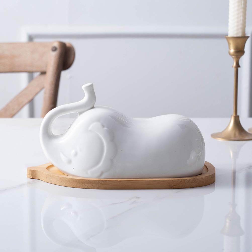 Elephant-Shaped Ceramic Butter Dish with Lid - Large Butter Holder & Cheese Tray - Animal-Themed Food Container for Margarine, Cheese & Fruits - Perfect for Dinner Plates, Kitchen Storage & Gift Giving