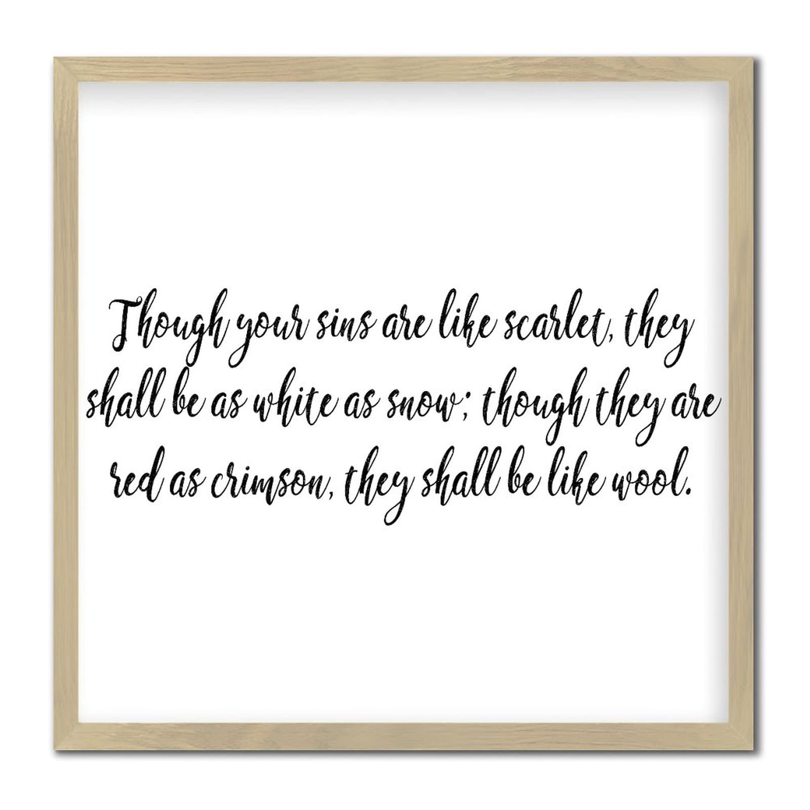 Inspirational 'Though Your Sins Are Like Scarlet' Wood Sign - Rustic Home Wall Decor with Wood Frame (12x12 Inches) - Perfect for Bedroom, Living Room, or Office Decor