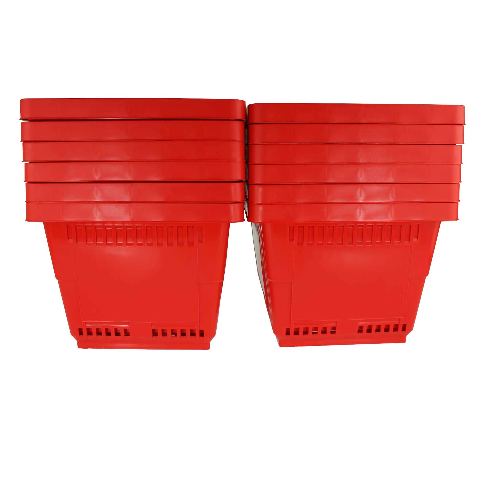 Eco-Friendly Reusable Plastic Shopping Baskets with Handles - Set of 12 Red Retail Store & Grocery Baskets - Durable Alternative to Paper & Plastic Bags - Perfect for Supermarkets, Farmers Markets & Home Organization