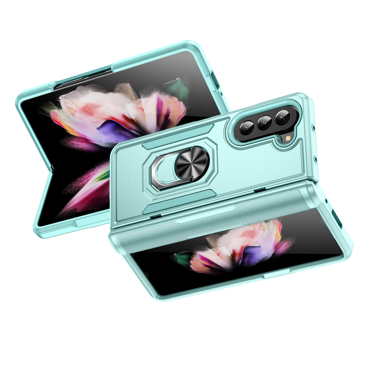 Premium Samsung Galaxy Z Fold 5 Case with Kickstand & Magnetic Ring Holder - Military Grade Shockproof Protection, Skin-Friendly Durable Cover (Green) - Perfect for Work, Travel & Outdoor Activities