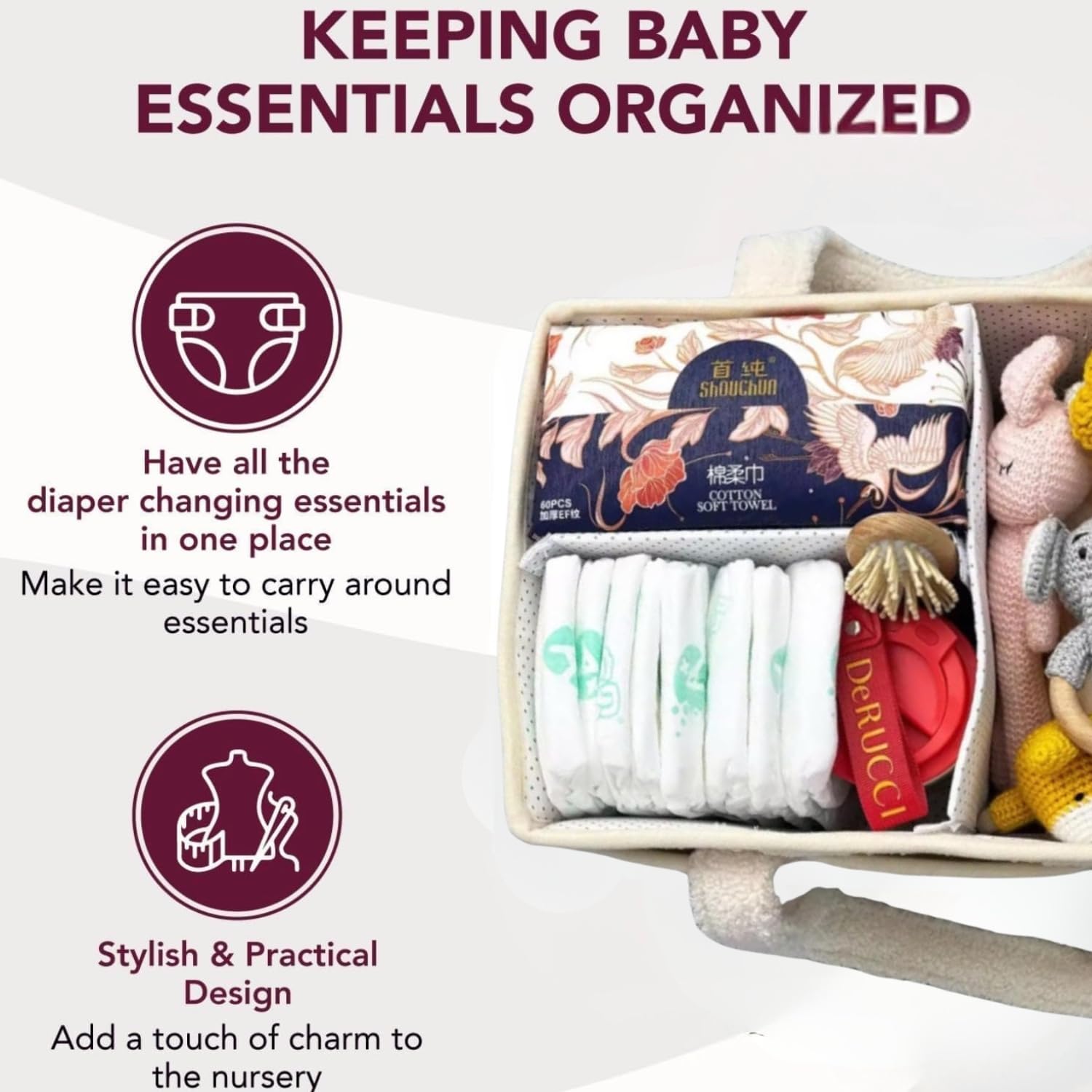 Premium Diaper Caddy Organizer - Portable Baby Essentials Storage with 3 Large Compartments & 6 Pockets - Diaper Bag Organizer for Nursery, Car & Travel - Perfect Baby Shower Gift & Nursery Storage Basket