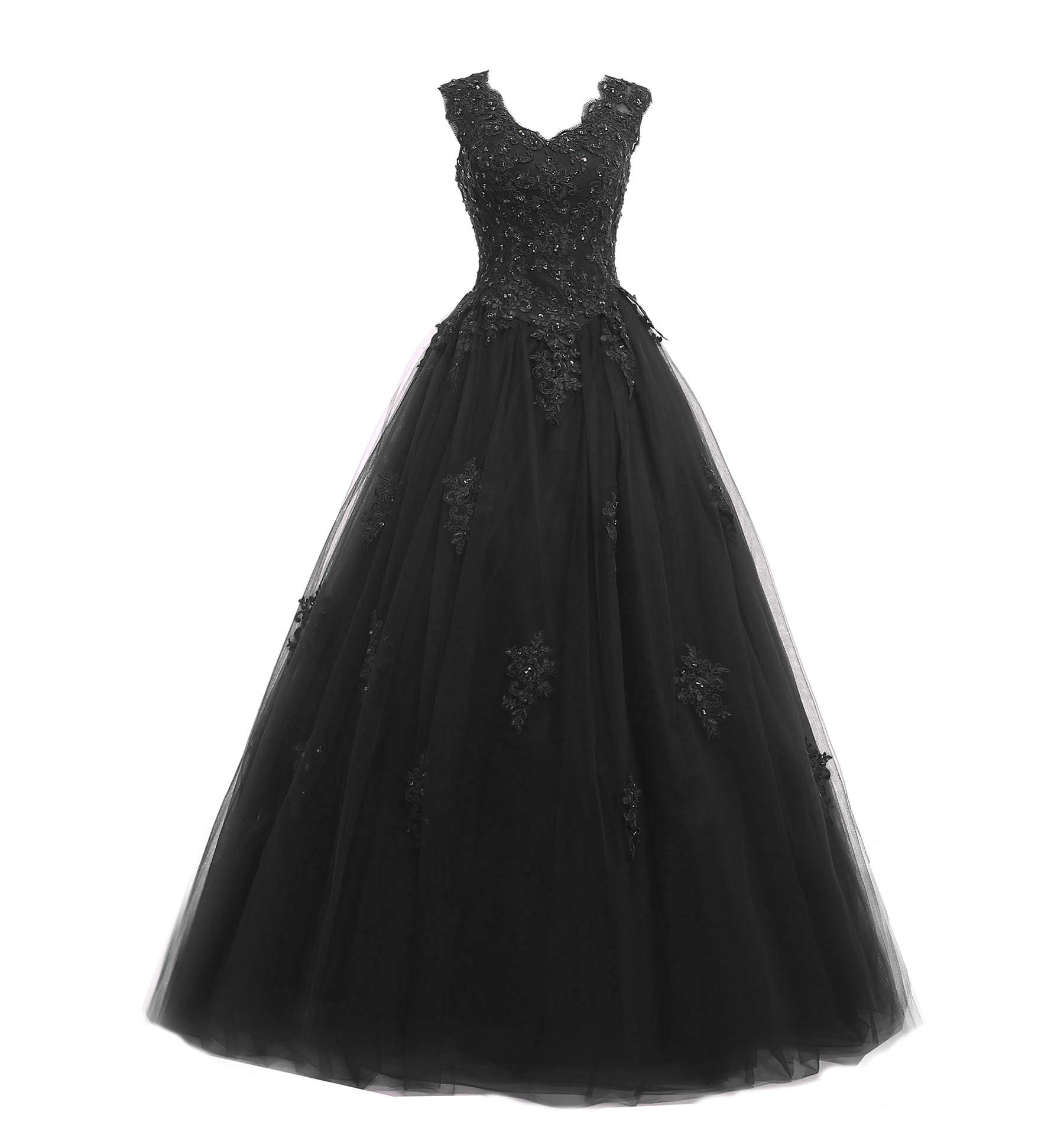 Vintage V-Neck Lace Applique Prom Dress for Women - Elegant Ball Gown Formal Evening Dress for Homecoming, Wedding, and Special Occasions