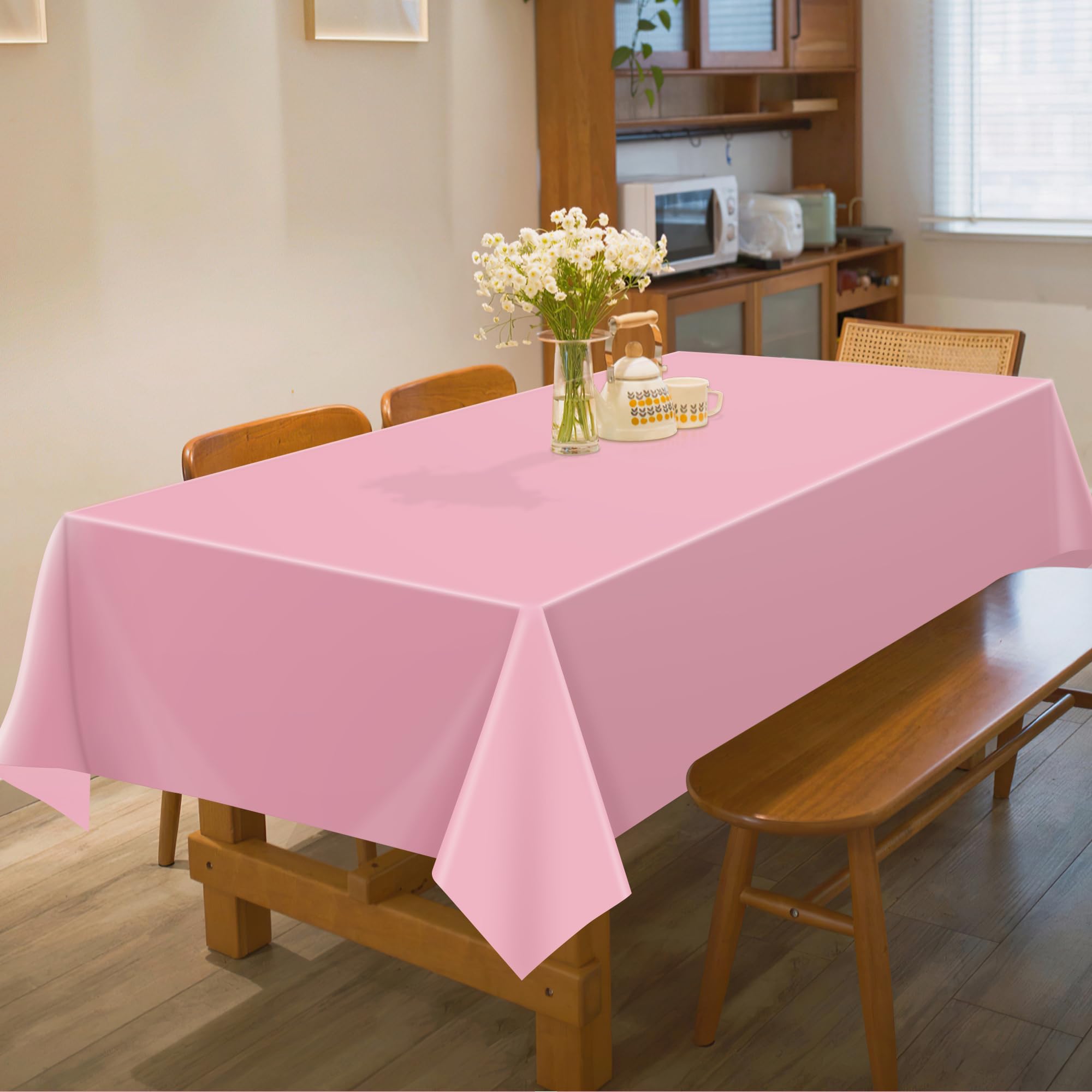 OHOME 4 Pack Disposable Plastic Tablecloths - Pink Party Table Covers for Birthday, Wedding, Baby Shower & Holiday Decorations | Waterproof & Easy Clean | Indoor & Outdoor Use