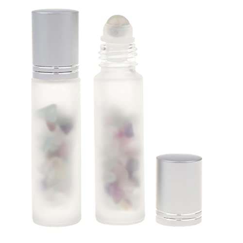 10ml Empty Frosted Glass Perfume Roller Ball Bottles with Jade-like Stone Cap - 2 Pack for DIY Essential Oils, Aromatherapy & Travel Perfume Refills