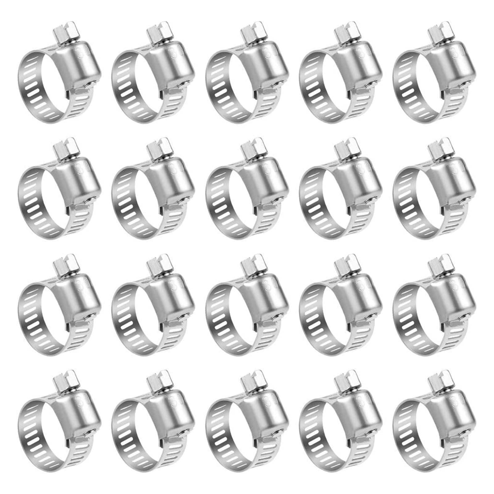 Premium Stainless Steel Hose Clamps - Adjustable Worm Gear Clamps (20 Pack) for Automotive, Plumbing & Fuel Lines - Corrosion Resistant Pipe Clamps 1-3/4