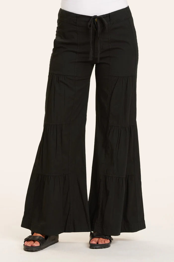 Black Terraced Wide Leg Pants for Women - High Waisted Comfortable Palazzo Trousers for Office, Casual & Evening Wear