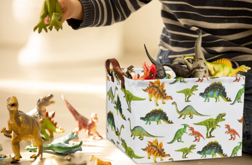 HIYAGON Dinosaur Storage Basket for Kids - Rectangular Toy Organizer Bin, Bookshelf Decor & Room Decor for Boys (Toy Dinosaur Included) - Perfect for Nursery, Playroom & Kids Bedroom Organization