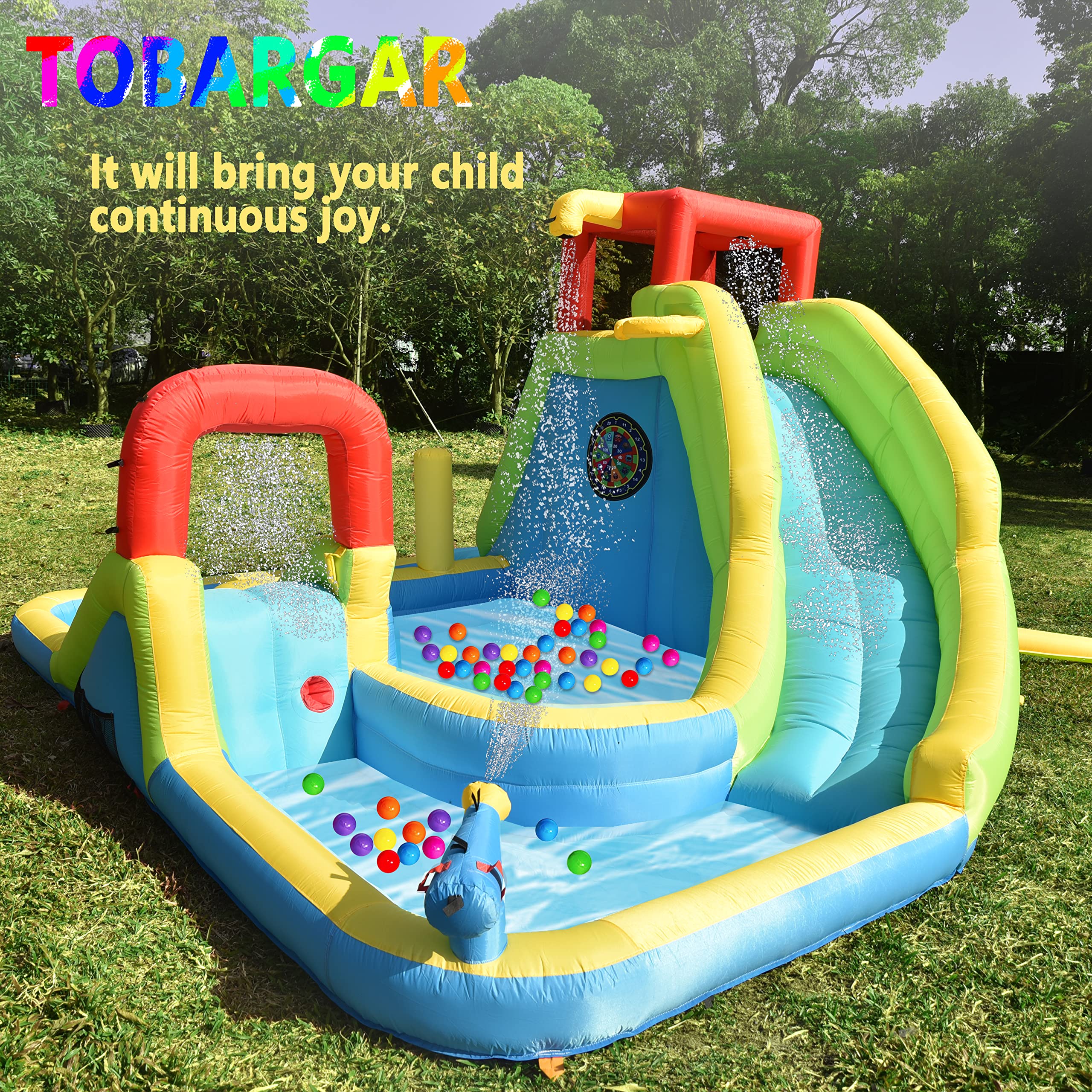 **Inflatable Water Slide Park for Kids - Large Bouncy Castle with Dual Pools, Slides, Climbing Wall & Basketball - Easy Setup with Air Blower Included - Perfect for Backyard Parties, Summer Fun & Outdoor Play**