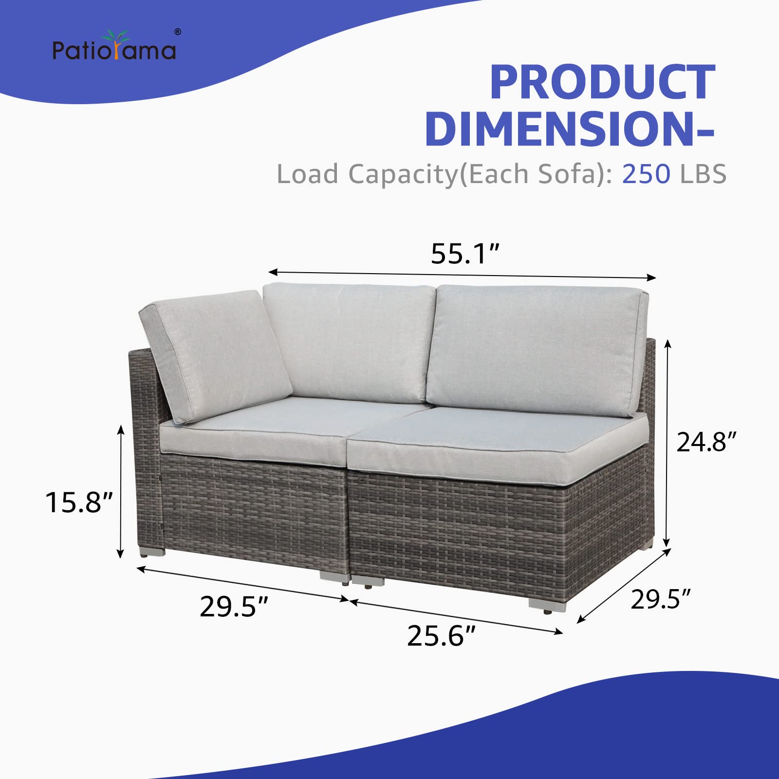 2-Piece Patio Furniture Set with Light Grey Cushions - All-Weather PE Wicker Outdoor Sectional Sofa & Loveseat for Porch, Balcony, Garden, Pool - Durable Grey Rattan Conversation Set for Relaxing & Entertaining Outdoors