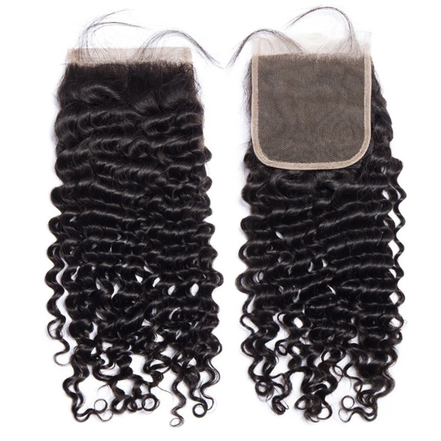 4x4 Transparent Lace Closure Piece - Deep Curly Human Hair Lace Closure for Black Women | Perfect for Sew-In Weaves, Wig Making & Protective Hairstyles
