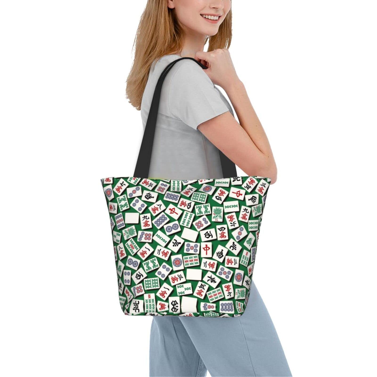 Stylish Mah Jongg Pattern Reusable Tote Bag - Eco-Friendly Shopping Bag for Groceries, Beach, Travel & Daily Use | Lightweight Foldable Market Tote for Women & Men