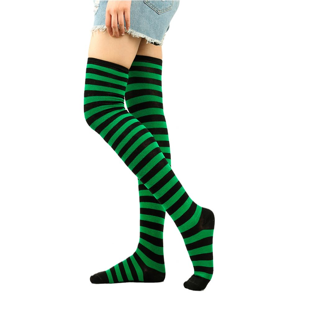 Benefeet Women's Striped Thigh High Socks & Arm Warmers Set with Fingerless Gloves - Over Knee High Stockings for Halloween, Cosplay, Winter Fashion & Outfit Accessories
