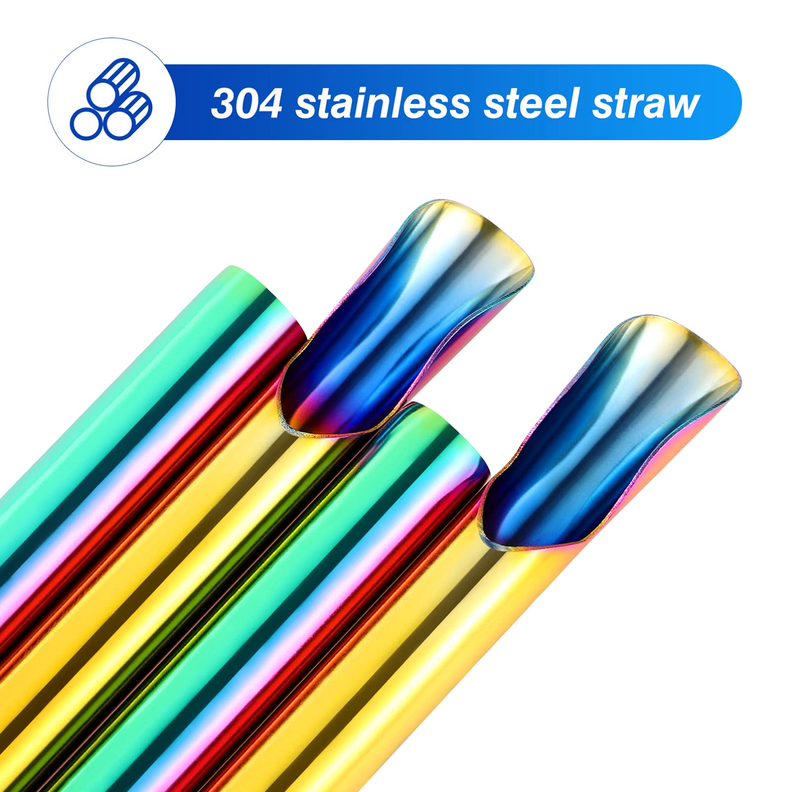 Reusable 304 Stainless Steel Metal Straws - 4 Pack Colorful Coffee Stirrers & Smoothie Straws | Eco-Friendly Drinking Straws for Iced Coffee, Bubble Tea, Cocktails & Home/Office Use
