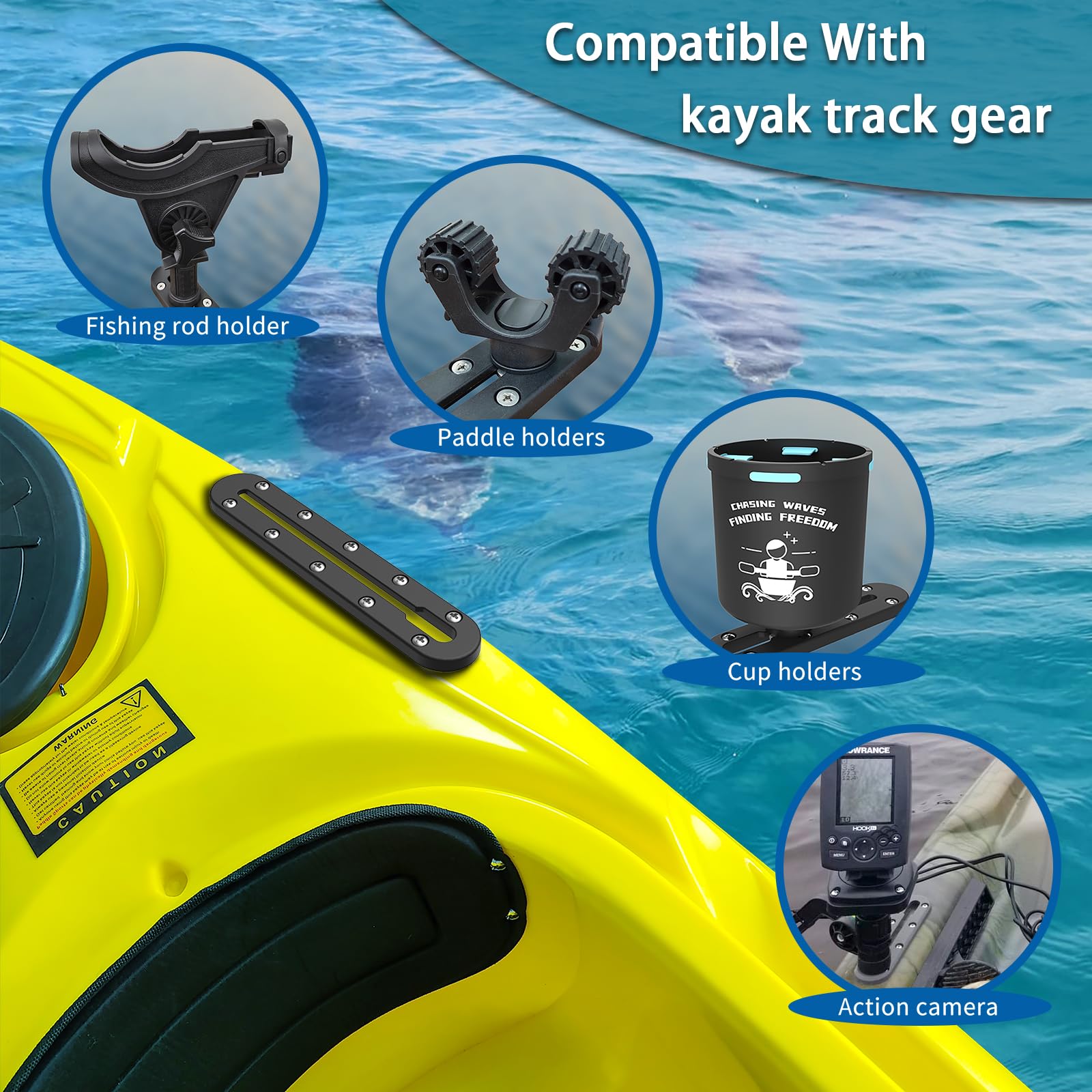 Premium Kayak Track System - Low Profile Kayak Rail & Mounting Track for Fishing Rod Holder, Fish Finder, Cup Holder & Anchor Cleats | Durable Kayak Accessories for Fishing & Outdoor Adventures