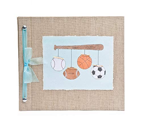 Beautiful Baby Memory Book Keepsake - Hugs and Kisses XO Baby Boy Scrapbook with Bat & Balls Design | Baby Journal & Photo Album for Newborn Milestones, First Year Memories, and Special Occasions
