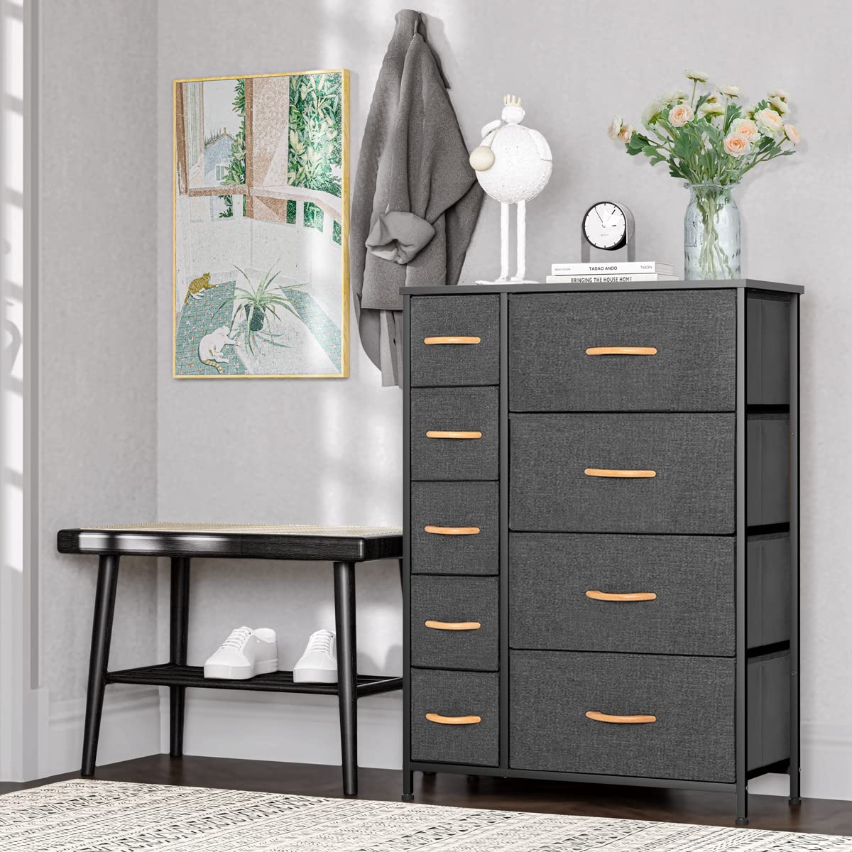 9-Drawer Fabric Dresser with Steel Frame & Wooden Top - Versatile Storage Organizer for Clothes, Toys & Home Essentials - Perfect for Bedroom, Nursery, Closet & Entryway Organization
