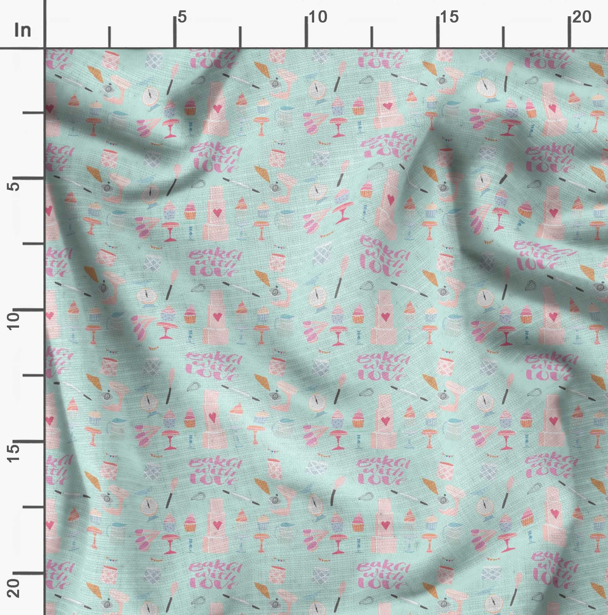 Soimoi Moss Georgette Green Fabric by The Yard - 42 Inch Wide Printed Fabric for Dresses, Curtains & DIY Crafts - Sweet Whimsical Cupcake Party Patterns for Every Occasion