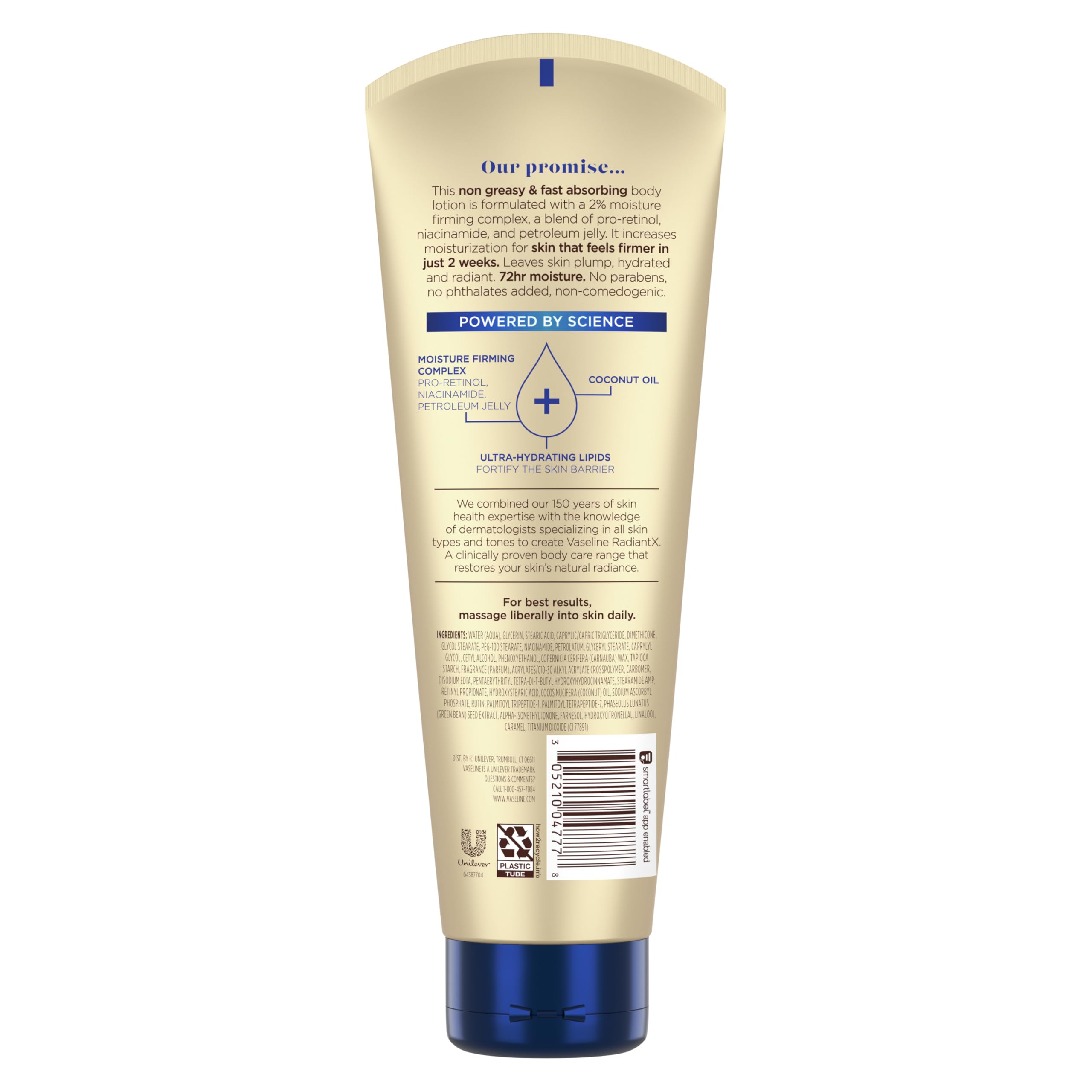 Vaseline Radiant X Firm & Restore Body Lotion with Pro-Retinol, Niacinamide & Coconut Oil - 8 oz Nourishing Moisturizer for Dry Skin - Perfect for Daily Hydration & Nighttime Skincare Routine