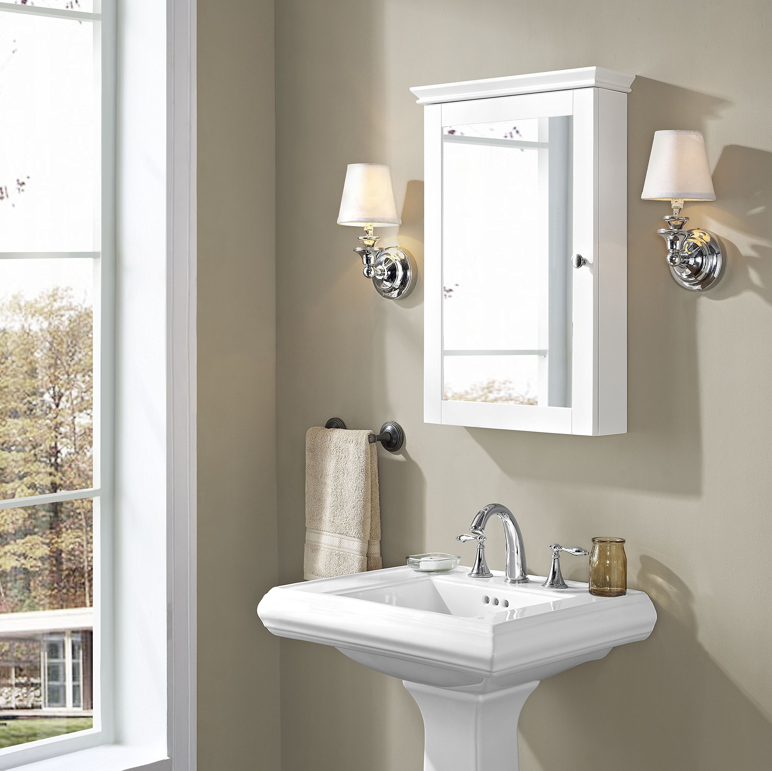 Crosley Lydia White Wall Mounted Bathroom Mirror with Medicine Cabinet - Perfect for Small Bathrooms, Vanities & Modern Home Decor