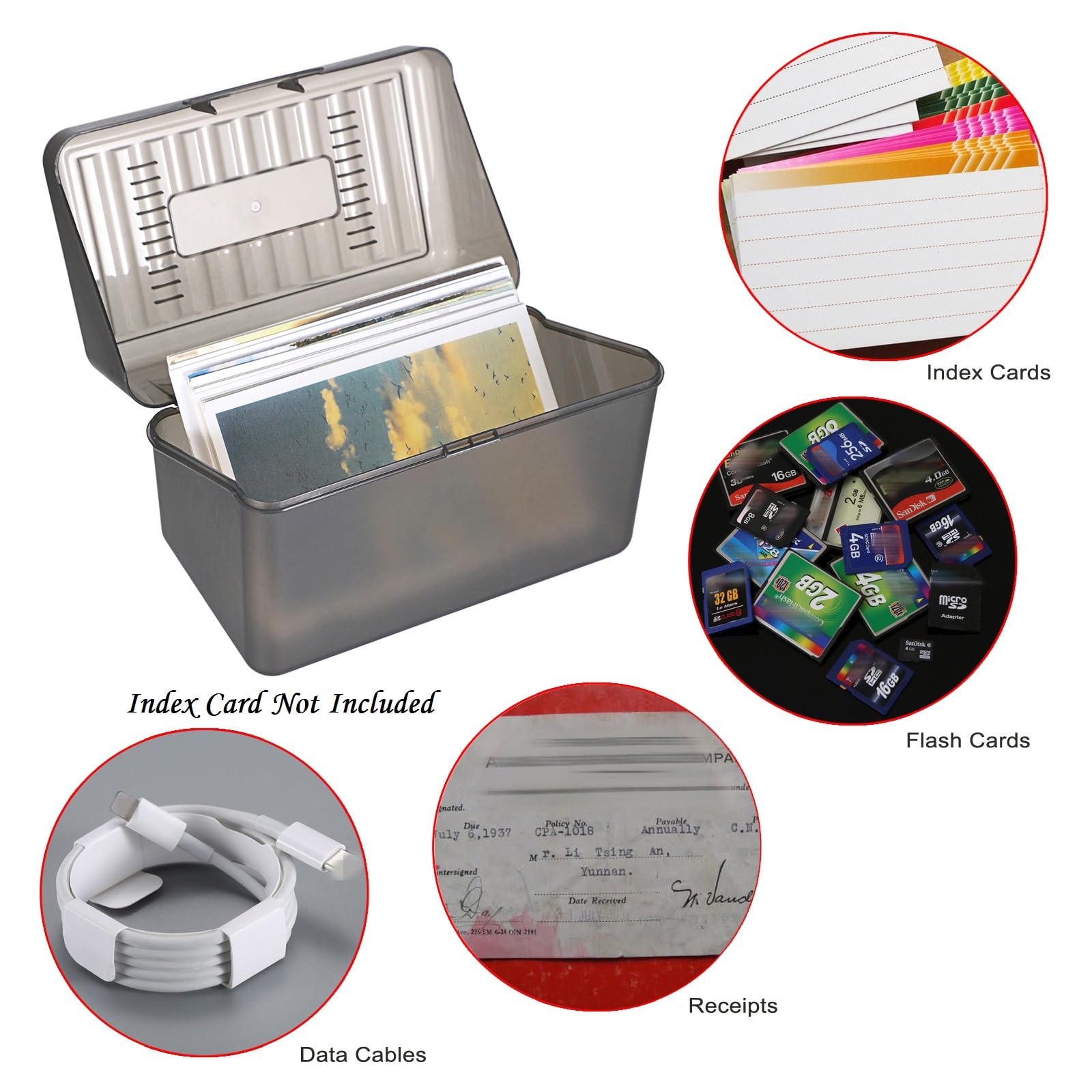 BTSKY 4-Pack 4x6 Inch Index Card Box - Plastic Storage Organizer for Index Cards, Note Cards, Flashcards & Recipes - Grey (Cards Not Included) - Perfect for Office, School, Kitchen & Home Organization