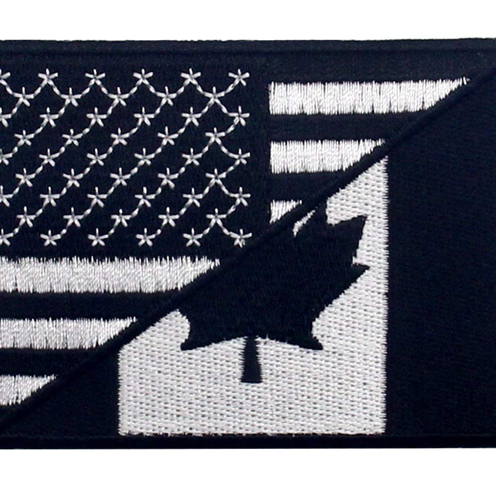 USA American Flag Patch Embroidered Applique - Iron On or Sew On Emblem for Jackets, Bags & Hats - White & Black Patriotic Decoration for Veterans Day, Independence Day & Military Events