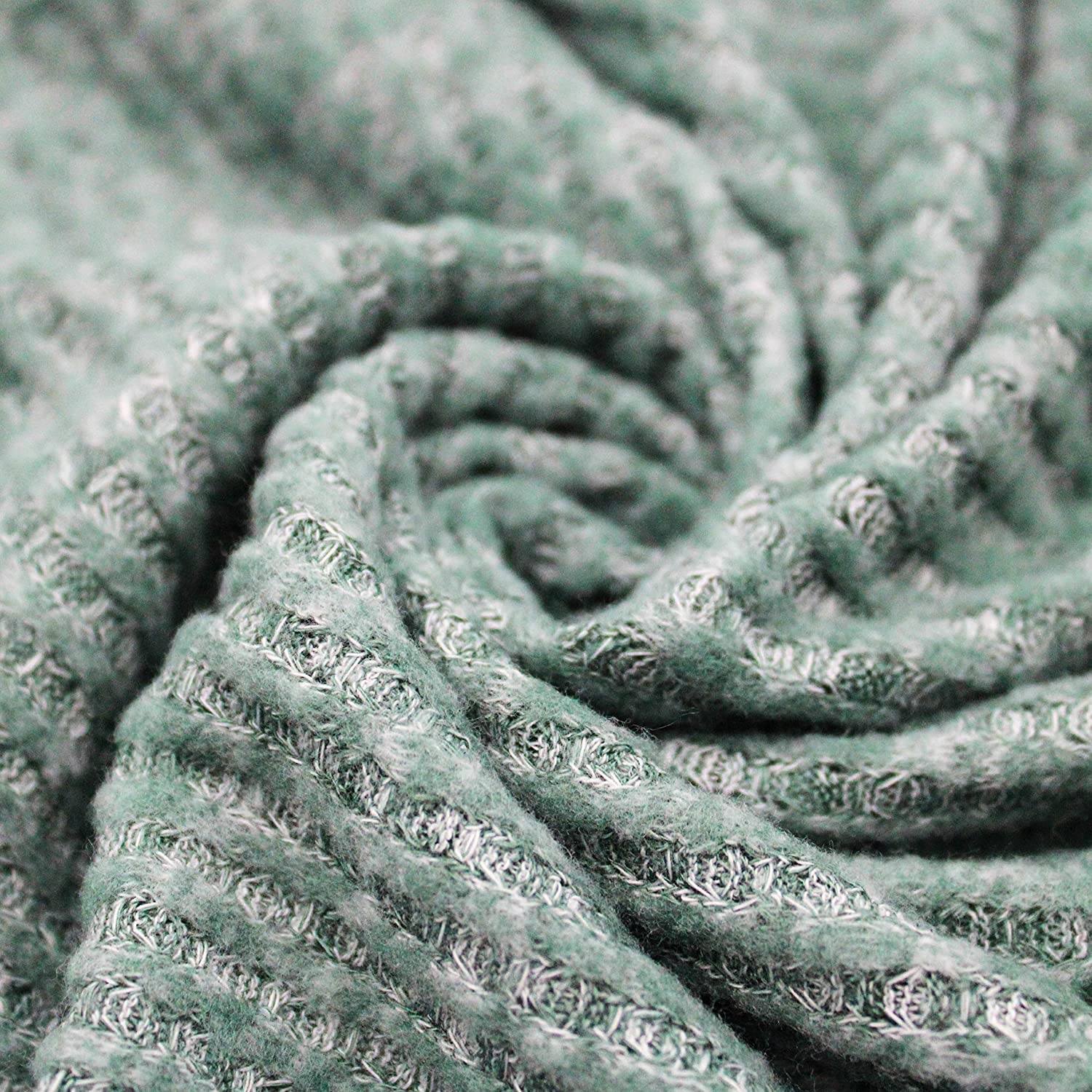 Solid Waffle Brush Poly Rayon Spandex Knit Fabric - Dusty Green Chambray (7