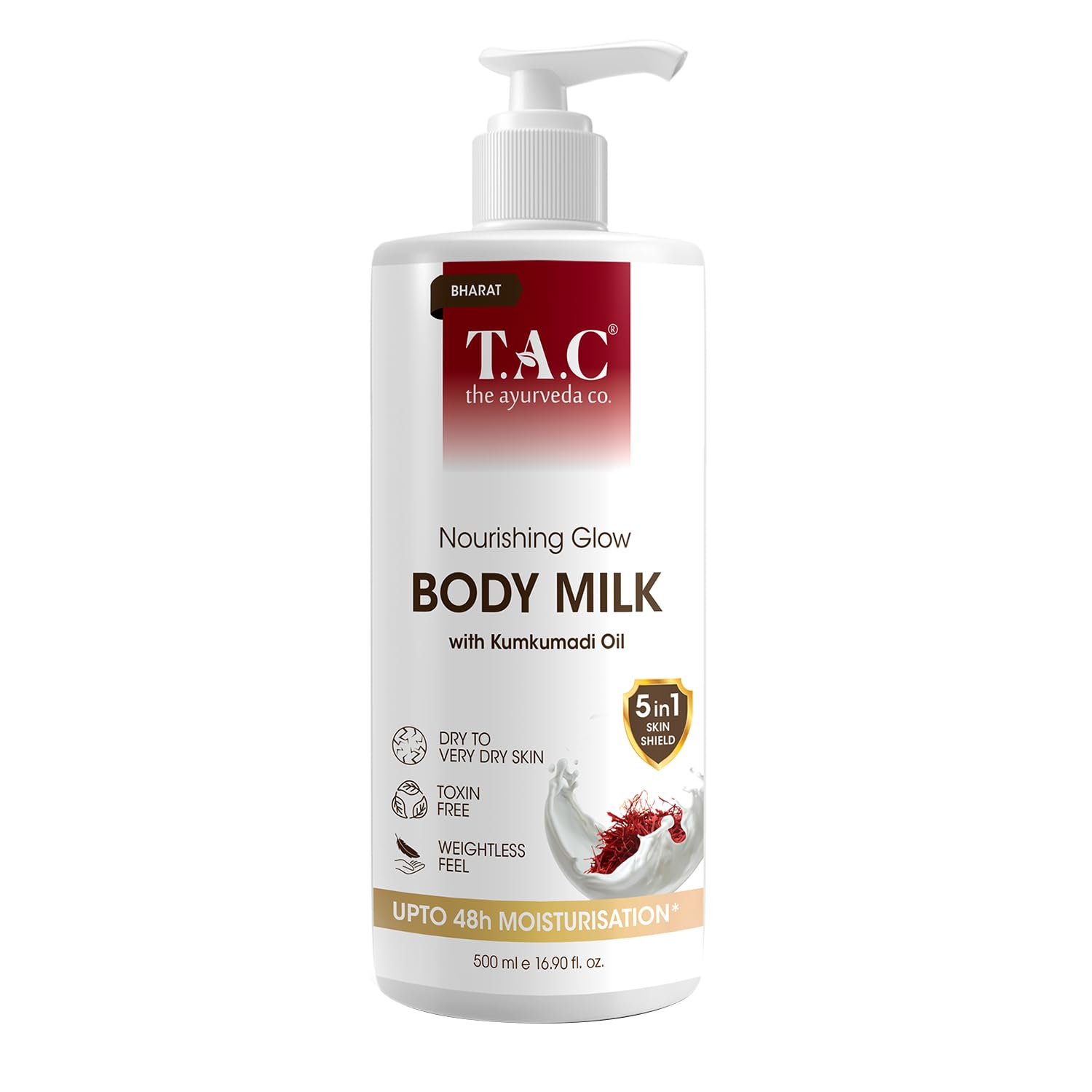TAC Nourishing Glow Body Milk with Kumkumadi Oil - Ayurvedic Moisturizer for Dry Skin | Hydrating & Brightening Body Lotion for Daily Skincare Routine