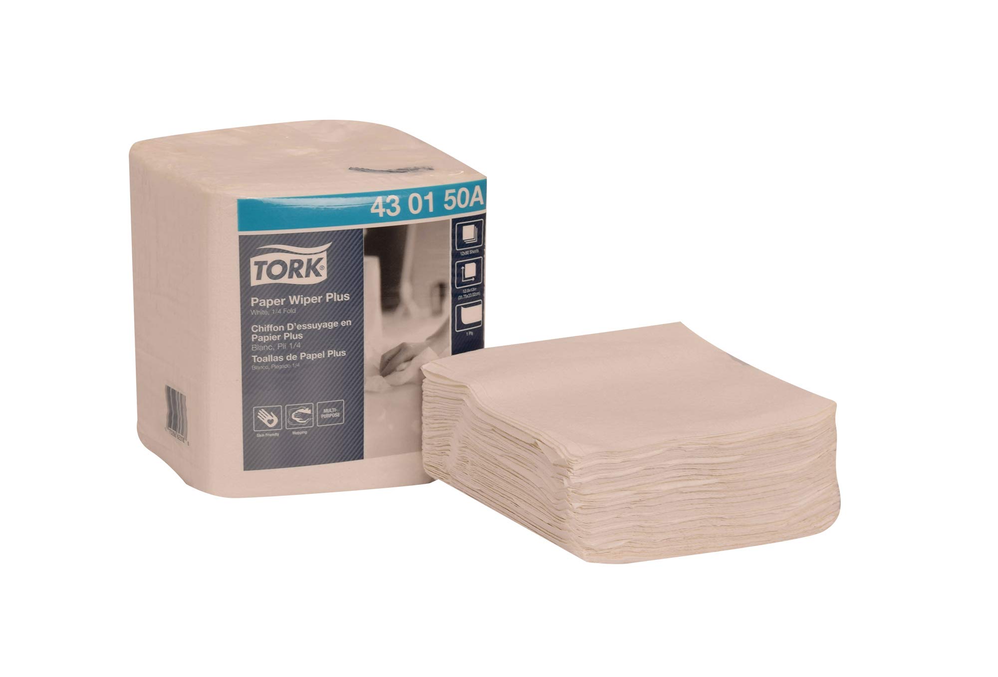 Tork Paper Wiper Plus White Self Dispensing Roll - 1/4 Fold Commercial Paper Towels (430150A) for Kitchen, Restaurants & Office Cleaning