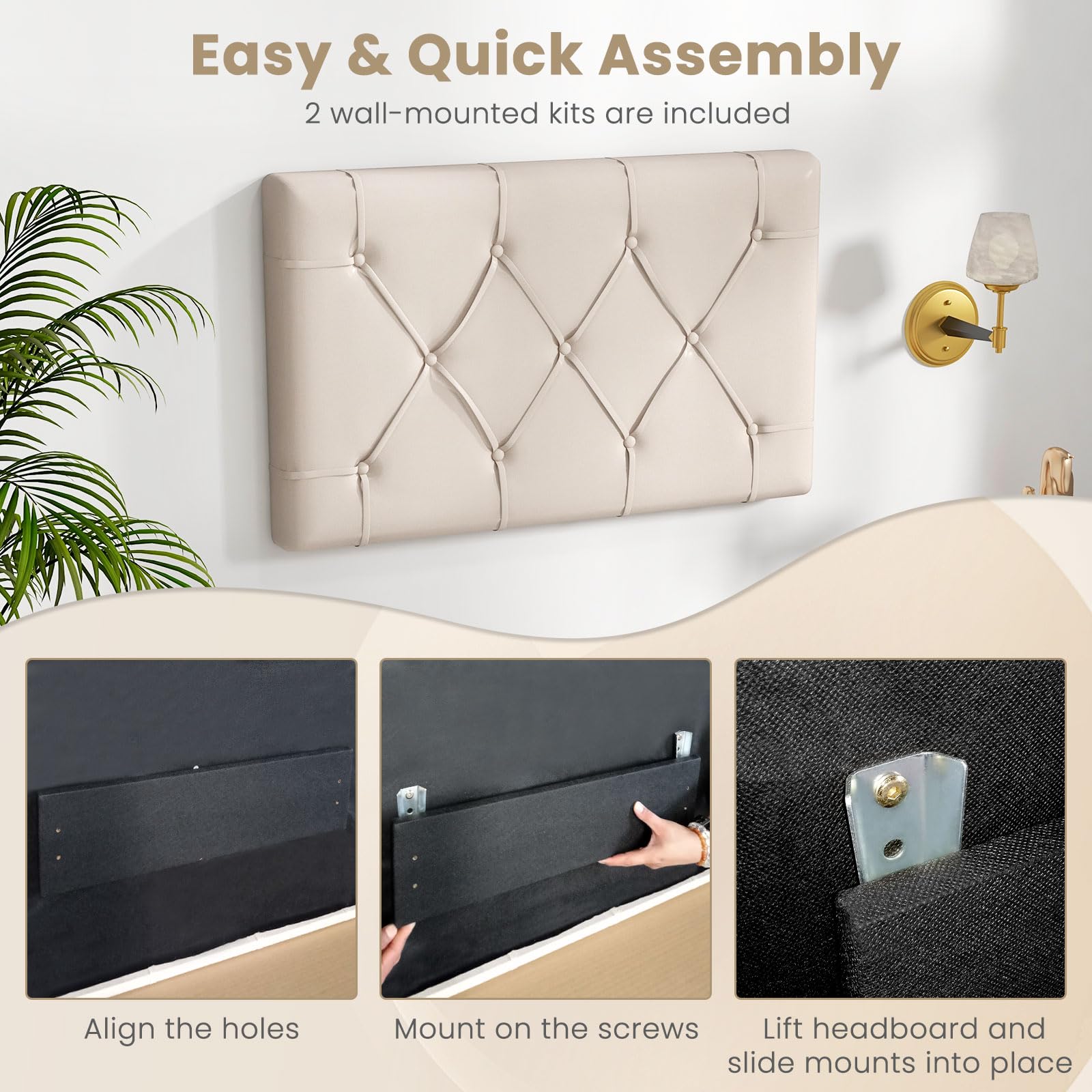 Giantex Upholstered Twin/Twin XL Headboard - Wall Mounted Button Tufted Bed Headboard for Dorm Bedroom, Beige | Modern Bedroom Decor, Space Saving Solution for Small Rooms & College Dorms