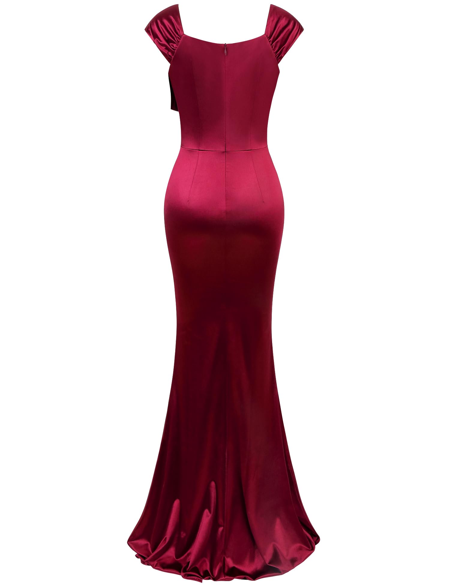 MUXXN Women's 50s Retro Cap Sleeve Square Neck Satin Evening Dress - Vintage Cocktail Party & Wedding Guest Maxi Dress for Formal Occasions, Prom, Gala & Special Events