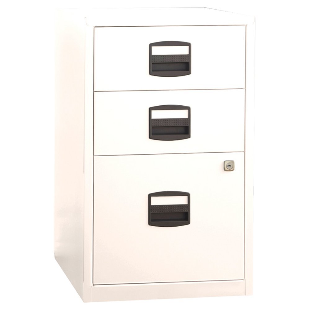 Bisley 3-Drawer Steel Filing Cabinet for Home & Office - White (FILE3-WH) | Compact Document Storage Solution for Small Spaces & Workspaces