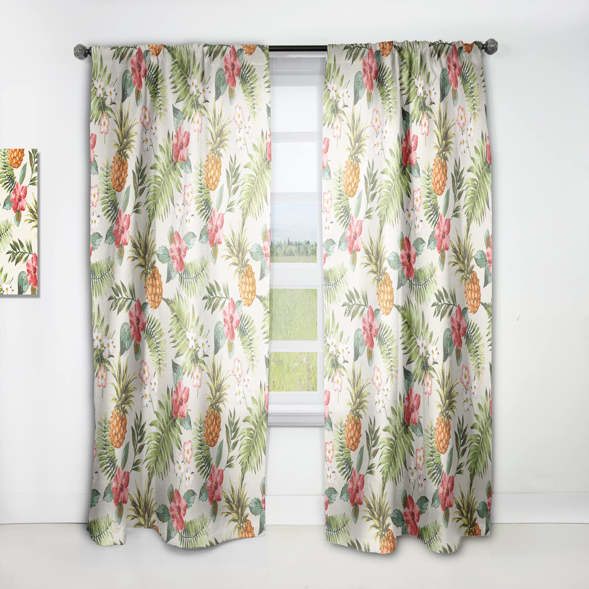 DesignQ Thermal Insulated Single Panel Curtains 'Pineapple Summer Bliss IV' - 52x90 Inches - Blackout Drapes for Bedroom & Living Room - Perfect for Sun Protection and Home Decor