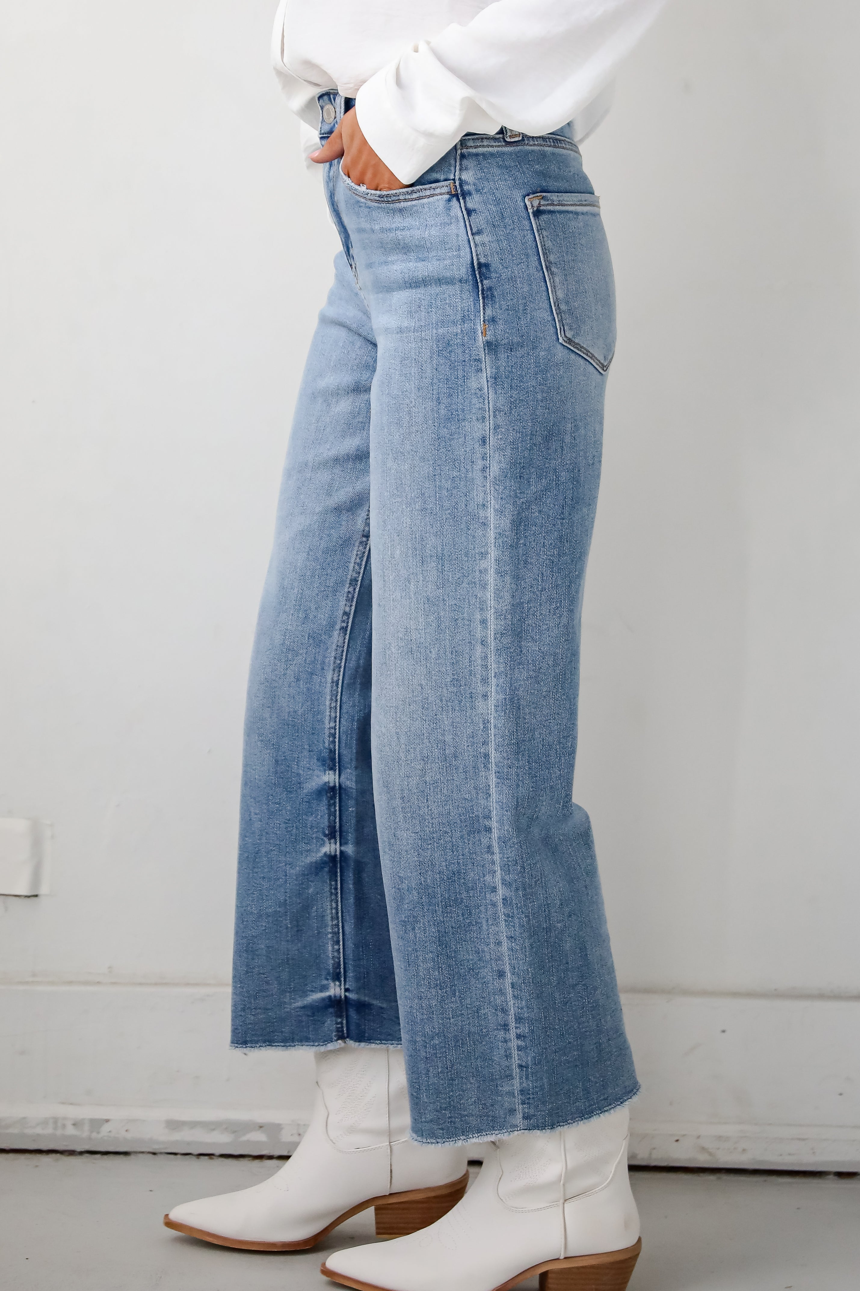 Abigail Medium Wash High Rise Wide Leg Jeans for Women - Comfortable Stretch Denim Pants for Casual Wear & Everyday Outfits