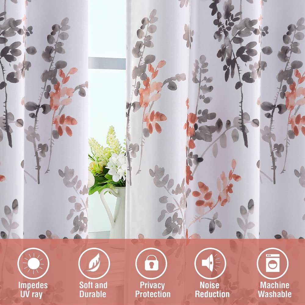 H.VERSAILTEX 84 Inch Floral Print Blackout Curtains - 2 Panels, Rod Pocket Window Treatments for Bedroom in Classic Grey & Coral Floral Pattern | Perfect for Home Decor, Living Room & Nursery Light Control