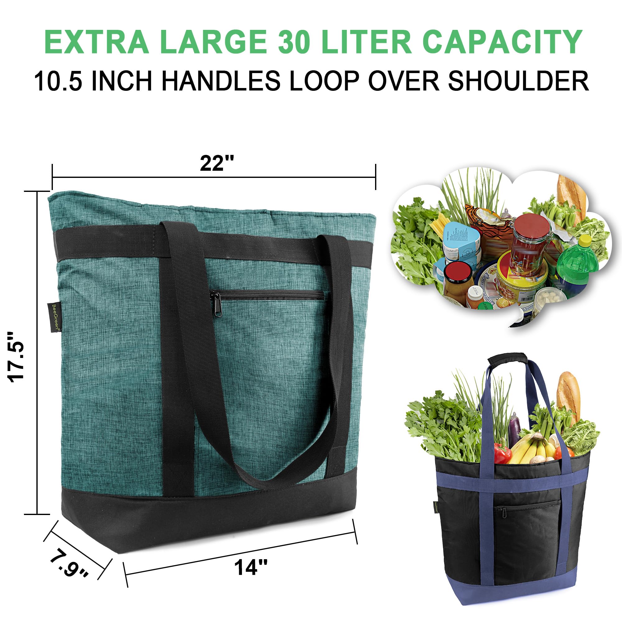 BeeGreen Insulated Cooler Bag - Leakproof Grocery Tote for Food Delivery & Picnics