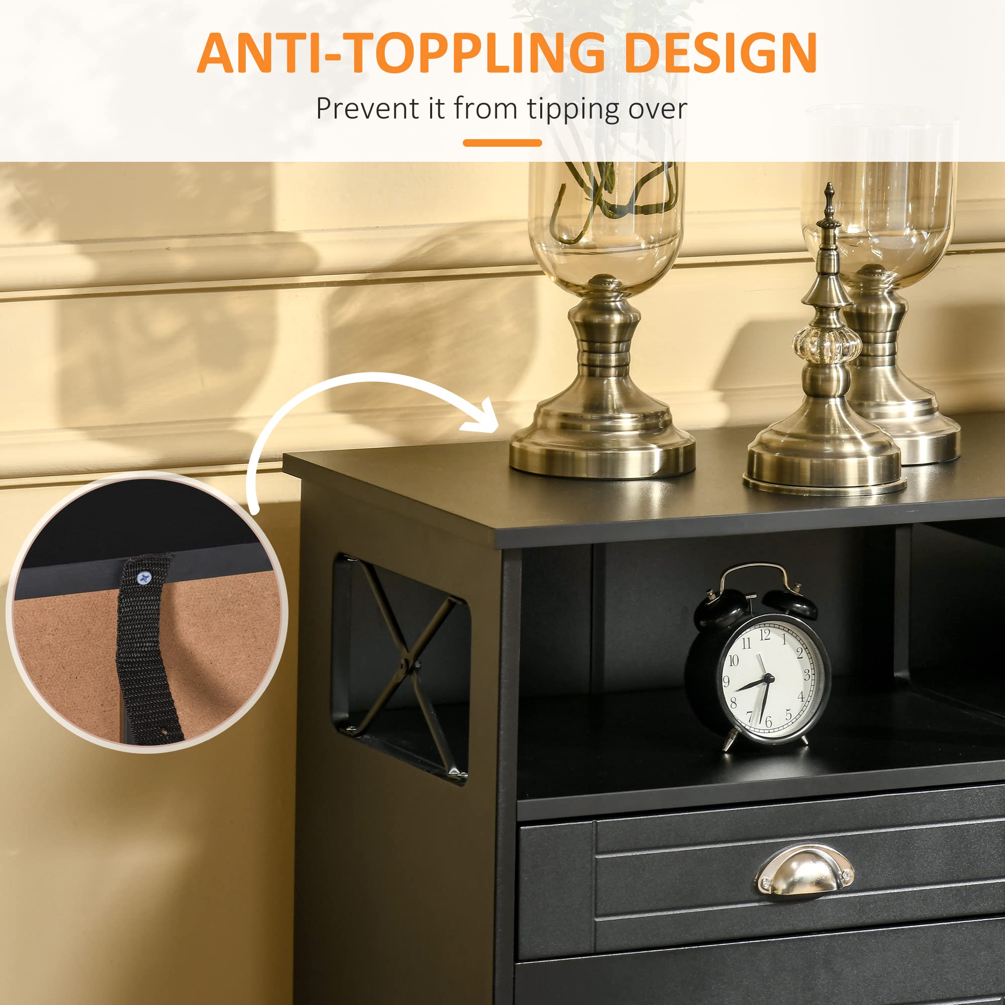 HOMCOM Sideboard Buffet Cabinet - Modern Coffee Bar & Kitchen Storage with Large Tabletop, Drawers & Crossbar Design - Perfect for Dining Room, Living Room or Kitchen Organization - Black