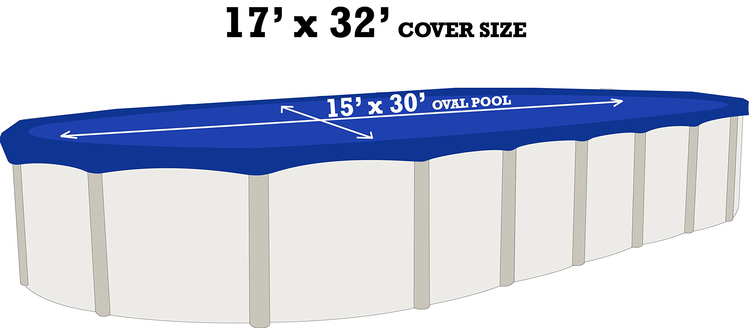 HPI Reversible Winter Pool Cover - Blue/Black Skirted Design with 2-Foot Overlap for 15x30 Foot Oval Above Ground Swimming Pools | Cold Weather Protection & Snow Load Resistance