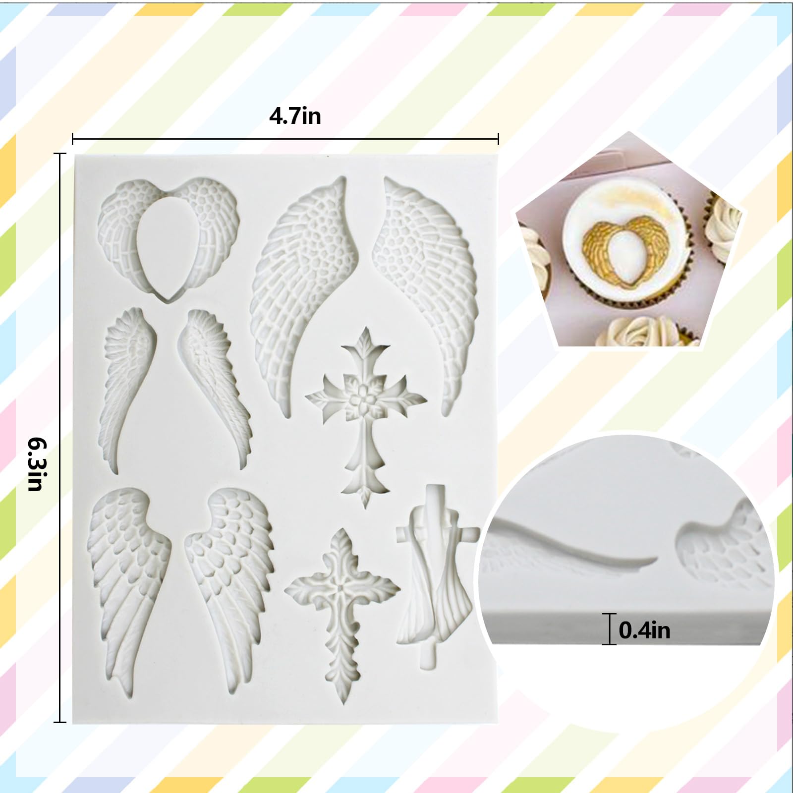 Angel Wings & Cross Silicone Molds for Cake Decorating - Baptism, Cupcake Topper, Chocolate, Sugarcraft, Gum Paste & Resin Molds - Perfect for Wedding, Baby Shower & Religious Celebration Cakes