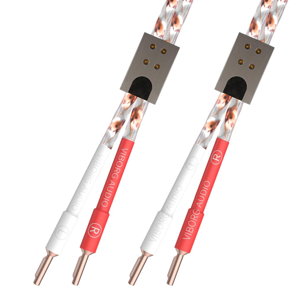 Premium Viborg VS903 Speaker Wire - 17AWG (1.0mm²) Twisted Flat Solid Copper Hi-Fi Audio Cable with VB401 Pure Copper Banana Plugs (8.2FT/2.5M) for Home Theater, Studio & Audiophile Sound Systems