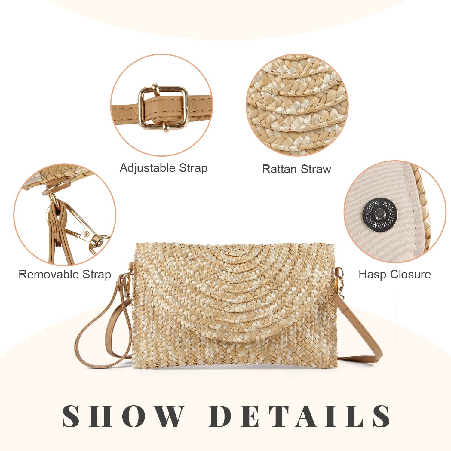 Women's Woven Straw Clutch Purse - Summer Beach Shoulder Bag for Women | Perfect for Beach Vacations, Pool Parties & Outdoor Events