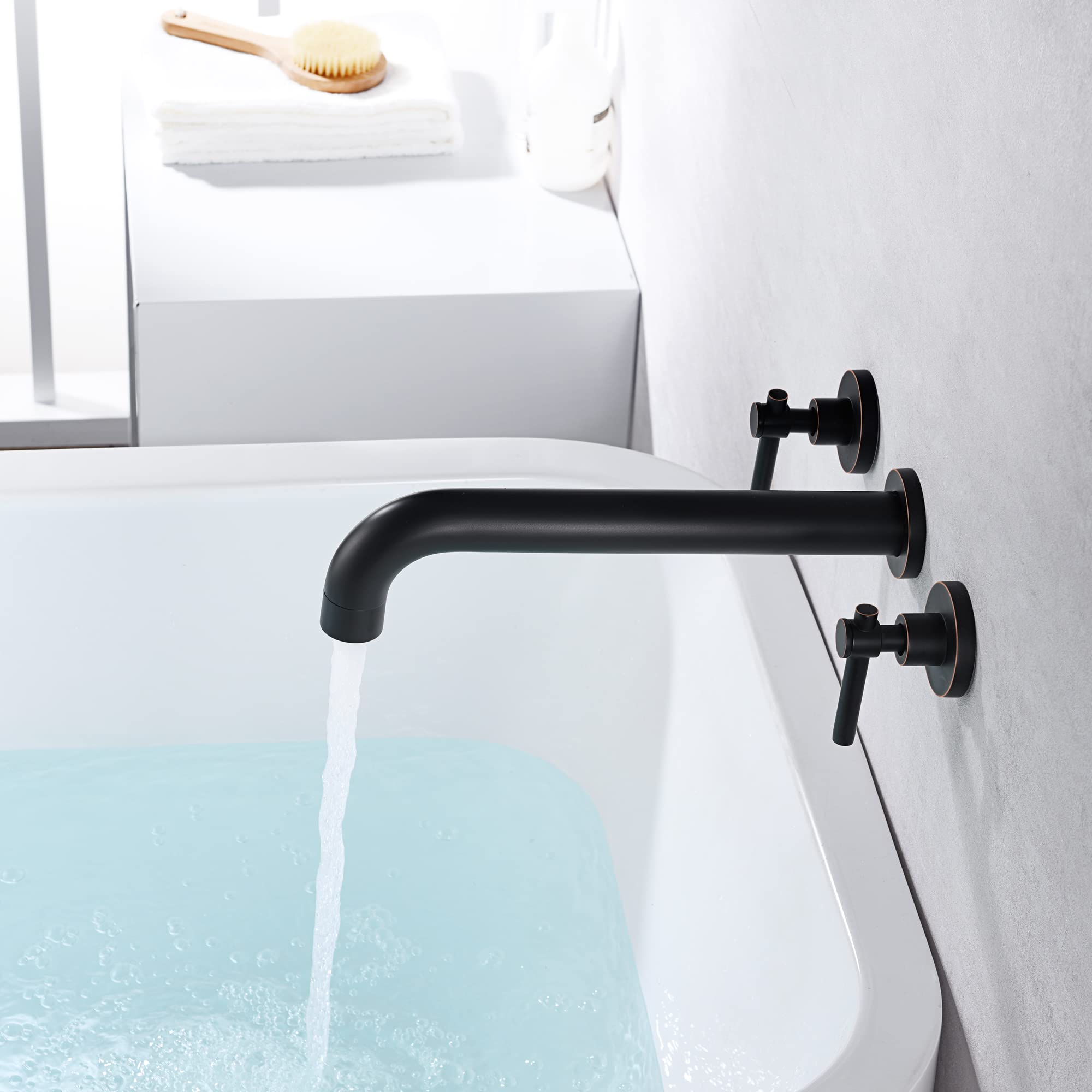Sumerain Oil Rubbed Bronze Wall Mount Bathtub Faucet Set with Two Handles and Rough-in Valve - Perfect for Modern Bathroom Renovation and Spa-Like Soaking Experience