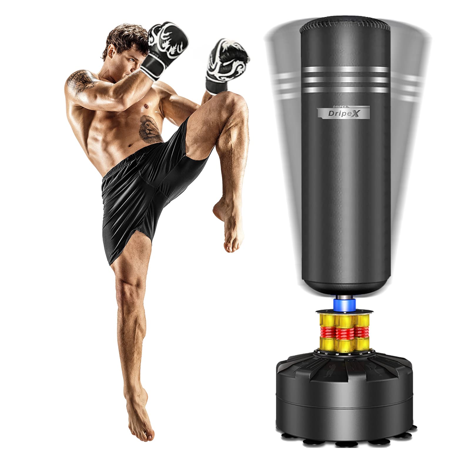 Dripex Freestanding Punching Bag for Adults & Youth - Heavy Duty Boxing Bag with Stand - Perfect for Home Gym, Boxing Training, MMA Workouts & Fitness Exercises