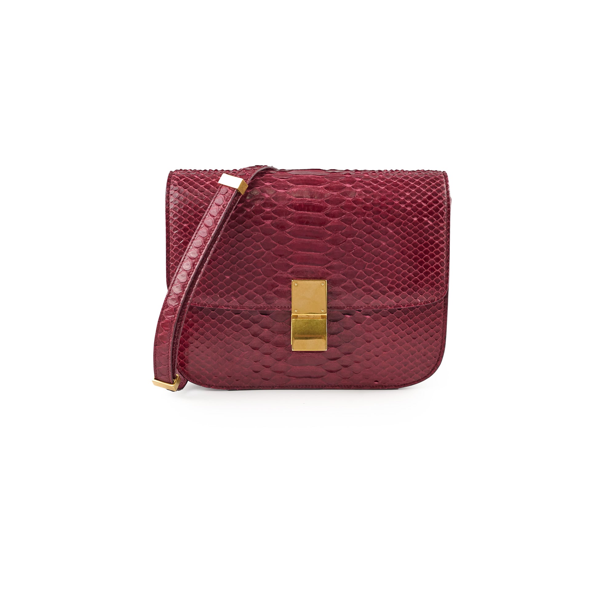 Celine Python Medium Classic Box Bag in Burgundy - Luxury Crossbody Purse for Women, Perfect for Work, Evening & Special Occasions