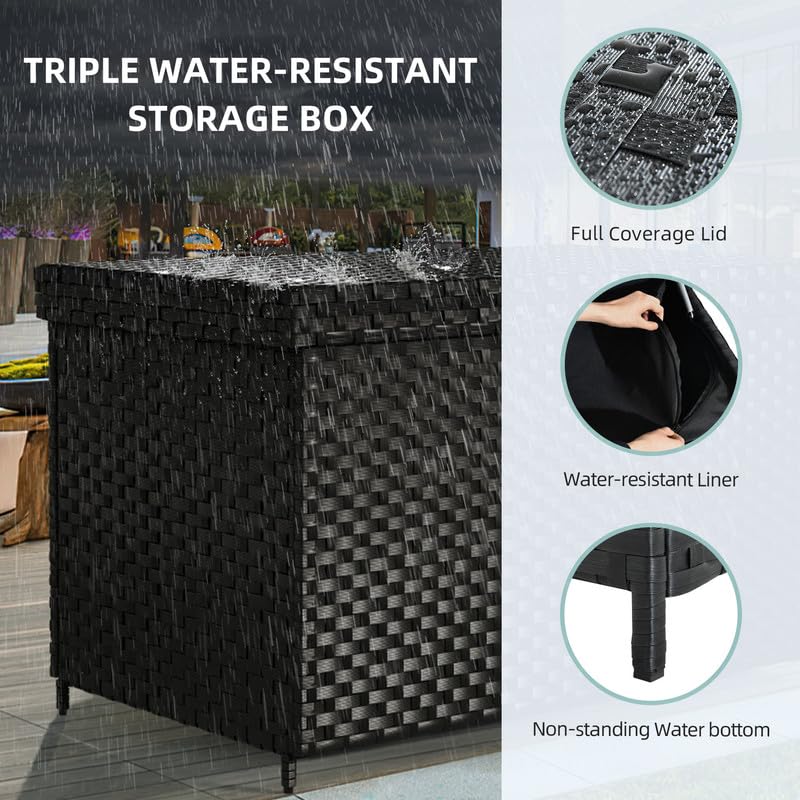 YITAHOME 230 Gallon XXL Wicker Deck Box - All-Weather Outdoor Storage Container for Patio Furniture, Pool Toys, Garden Tools & Cushions | Rattan Design | Black | Perfect for Backyard, Deck & Poolside Organization