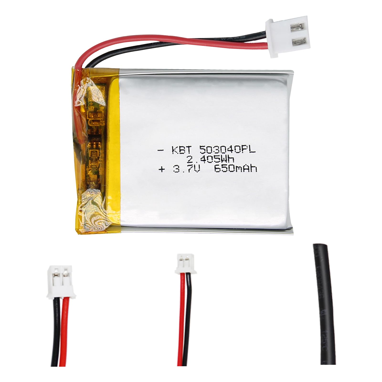 KBT 3.7V 650mAh 503040 Li-Polymer Rechargeable Battery with JST Connector - Perfect for RC Drones, DIY Electronics & Portable Devices
