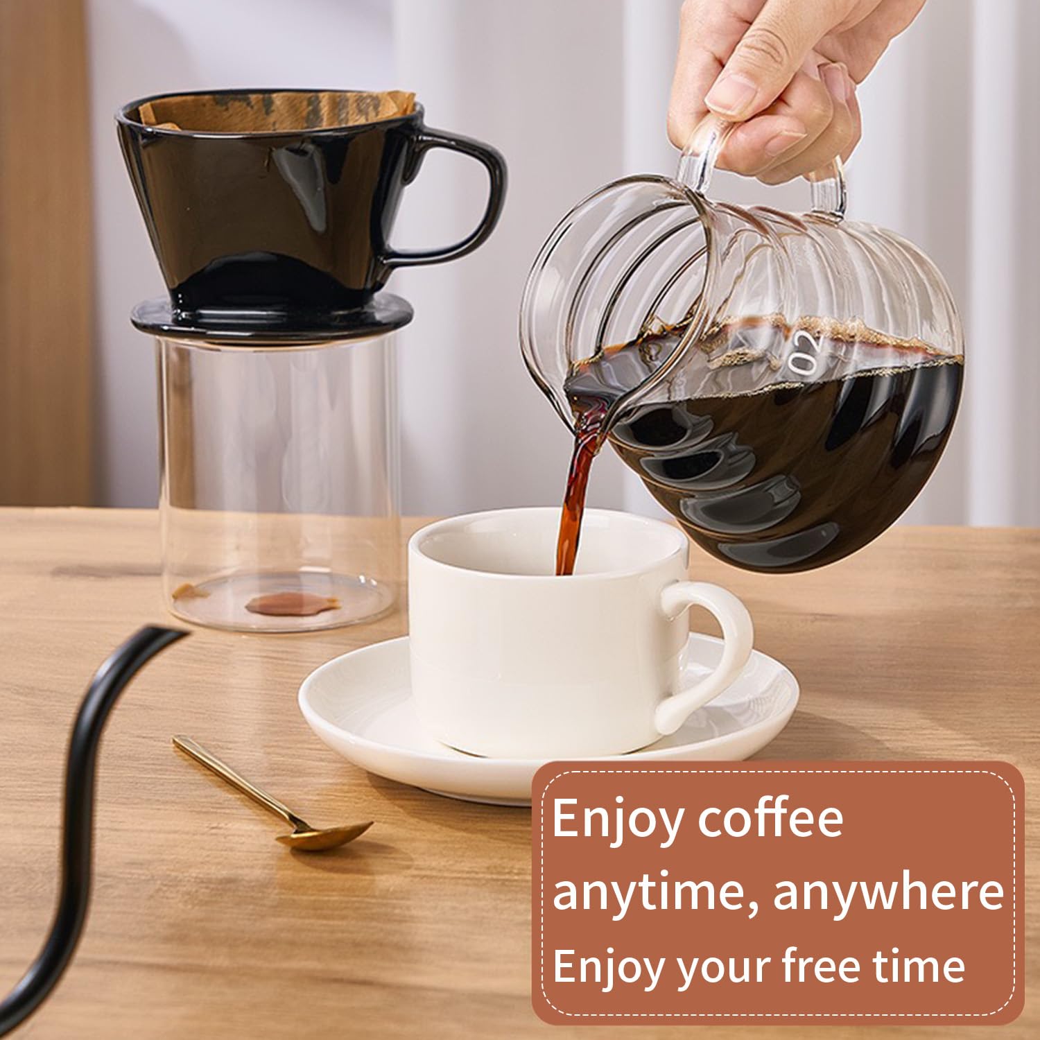 Premium Porcelain Pour Over Coffee Maker - Manual Non-Electric Slow Brew Dripper for Single Cup (2-4 Cups) - Perfect for Home, Office & Camping Coffee Lovers - White Medium Size Coffee Gift Set