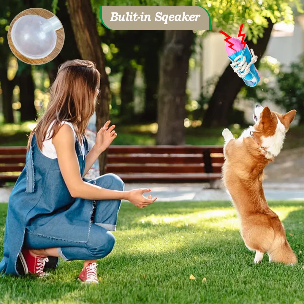 IFOYO Durable Squeaky Dog Chew Toy - Safe Mini Sneaker Shape Interactive Pet Toy for Puppies, Small & Medium Dogs, Cats, Rabbits & Small Animals (Blue & Pink) - Perfect for Indoor Play, Training & Teeth Cleaning