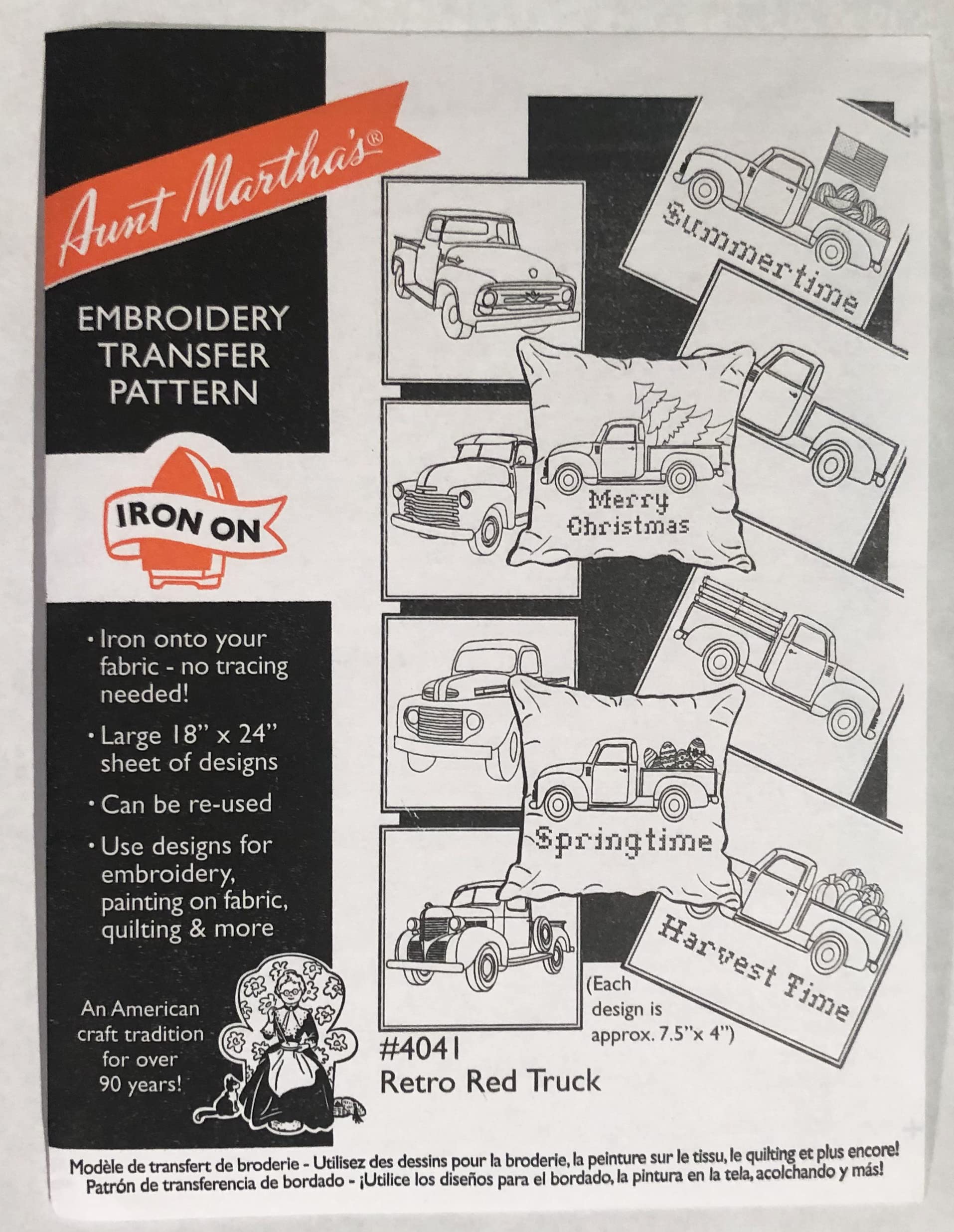 Vintage Red Truck Iron-On Transfer Design by Aunt Martha - Perfect for DIY T-Shirts, Tote Bags & Holiday Crafts