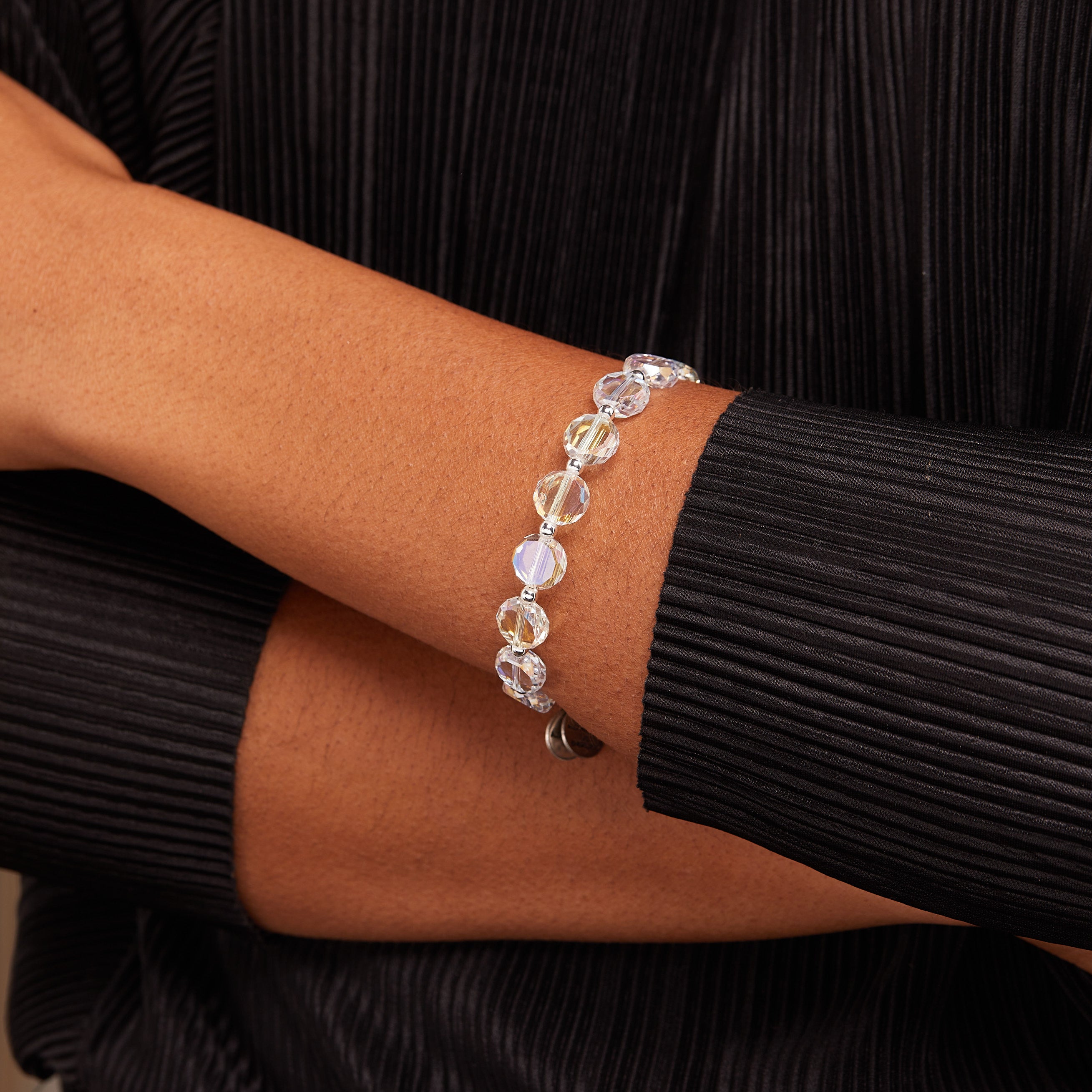 Sparkling Disco Beaded Bangle Bracelet for Women - Iridescent Ice Crystal Design - Perfect for Parties, Nightclubs, and Festive Occasions